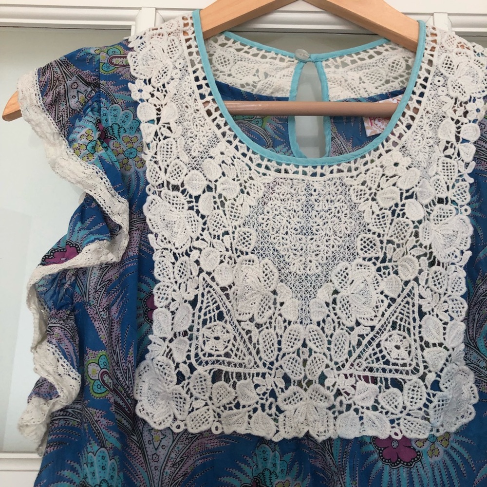 Plenty by Tracy Reese silk blend bohemian boho blouse crochet lace small - Picture 2 of 5